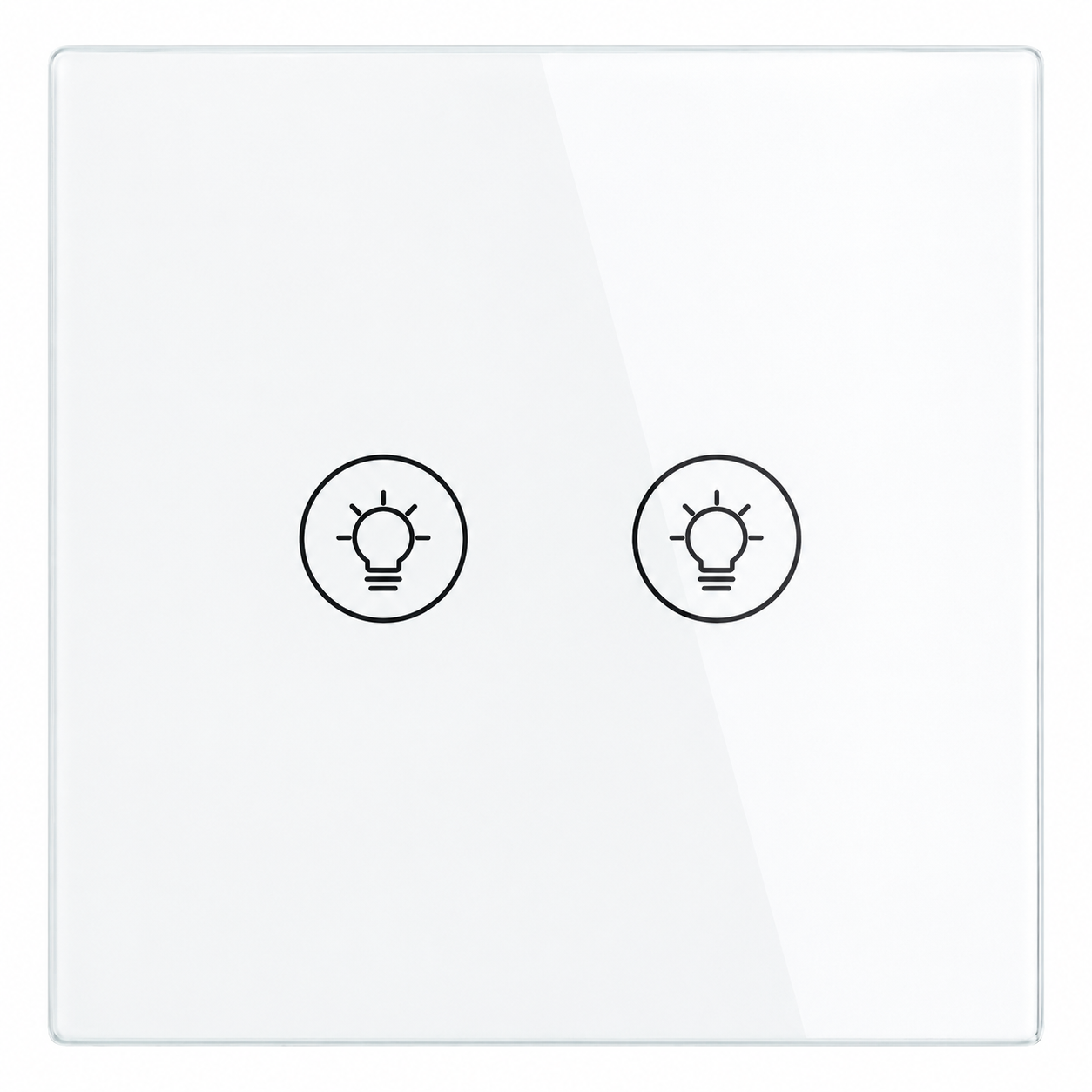 Gros plan du NéoMulti Dimmer blanc à deux touches avec façade en verre brillante.