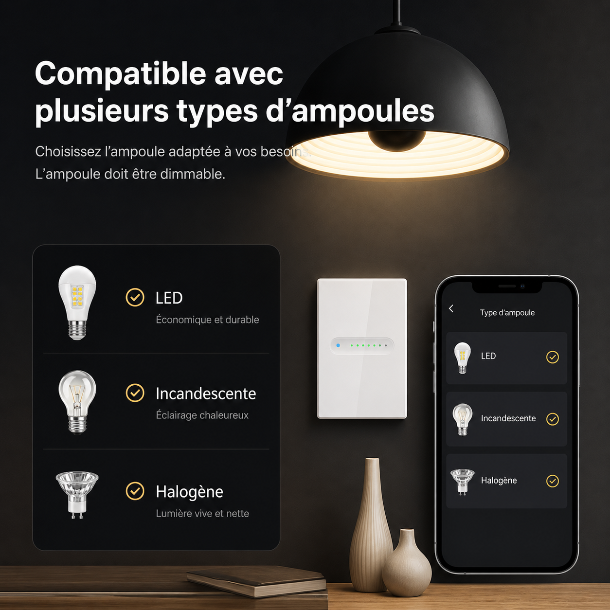 NéoBeam Essential compatible avec ampoules LED incandescentes et halogènes.