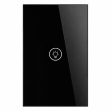 NéoMulti Dimmer noir vertical à une touche avec façade tactile en verre brillant.