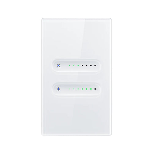Variateur vertical blanc Wi-Fi à deux canaux avec voyants lumineux.
