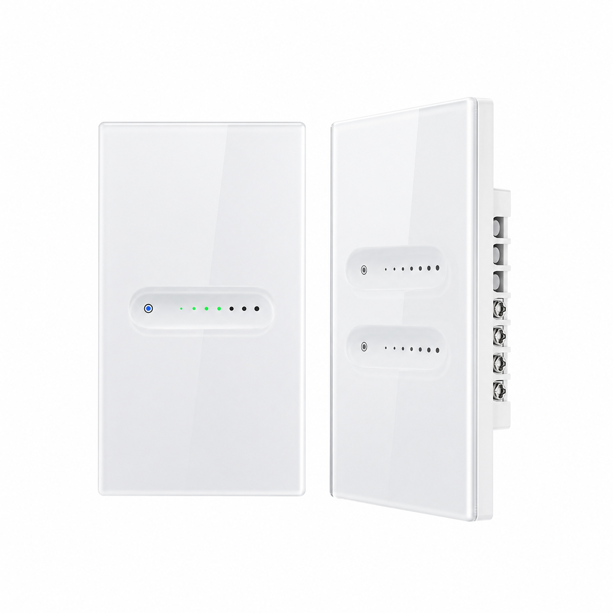 NéoBeam Essential, variateur Wi-Fi vertical blanc avec module arrière.