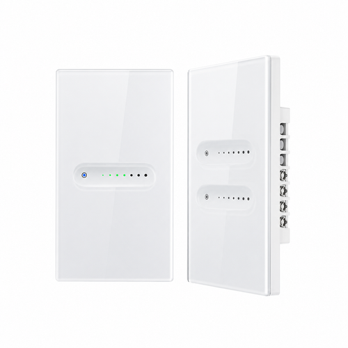 NéoBeam Essential, variateur Wi-Fi vertical blanc avec module arrière.