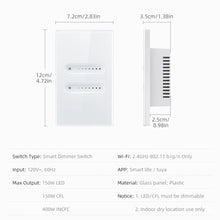Schéma des dimensions et caractéristiques du variateur Wi-Fi vertical.