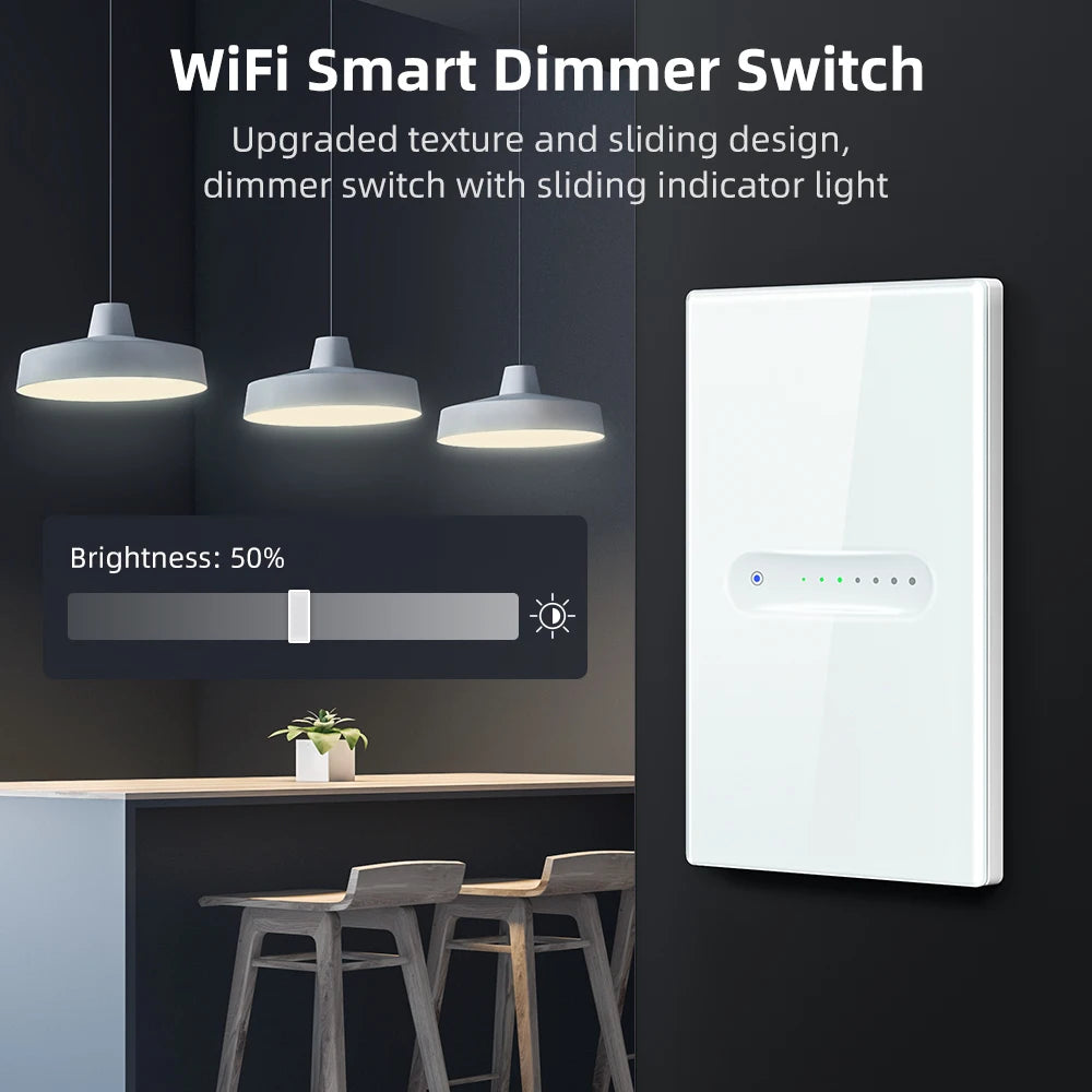 Variateur Wi-Fi vertical réglant la luminosité d’un éclairage suspendu.