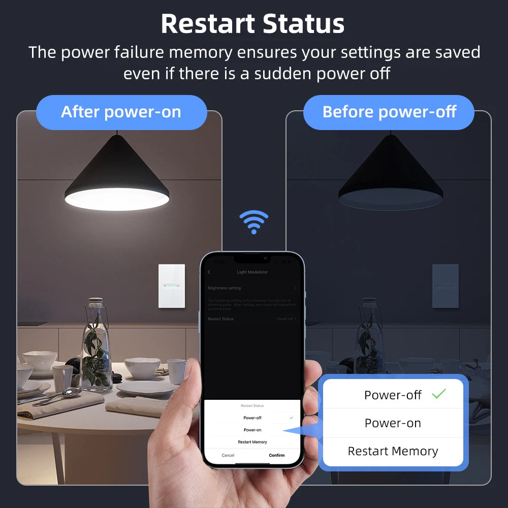 Variateur Wi-Fi vertical avec mémoire après coupure de courant.