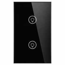 NéoMulti ZigBee Dimmer noir vertical à deux touches avec façade tactile en verre brillant.