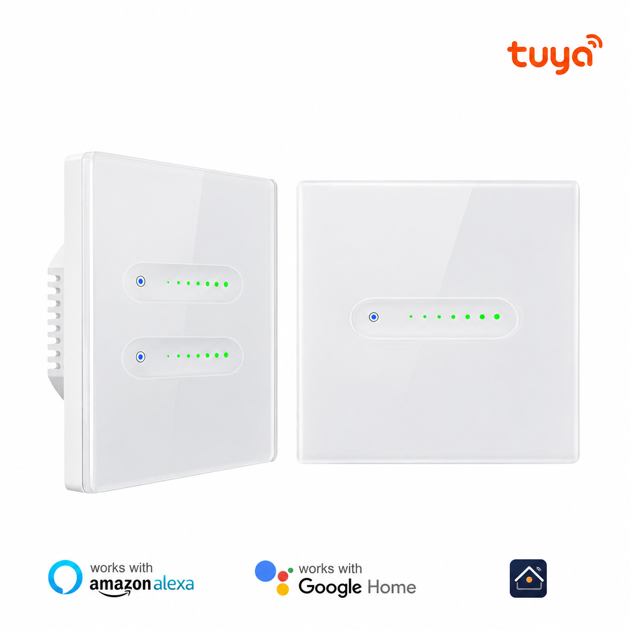 Variateurs tactiles blancs Wi-Fi compatibles avec commande vocale.