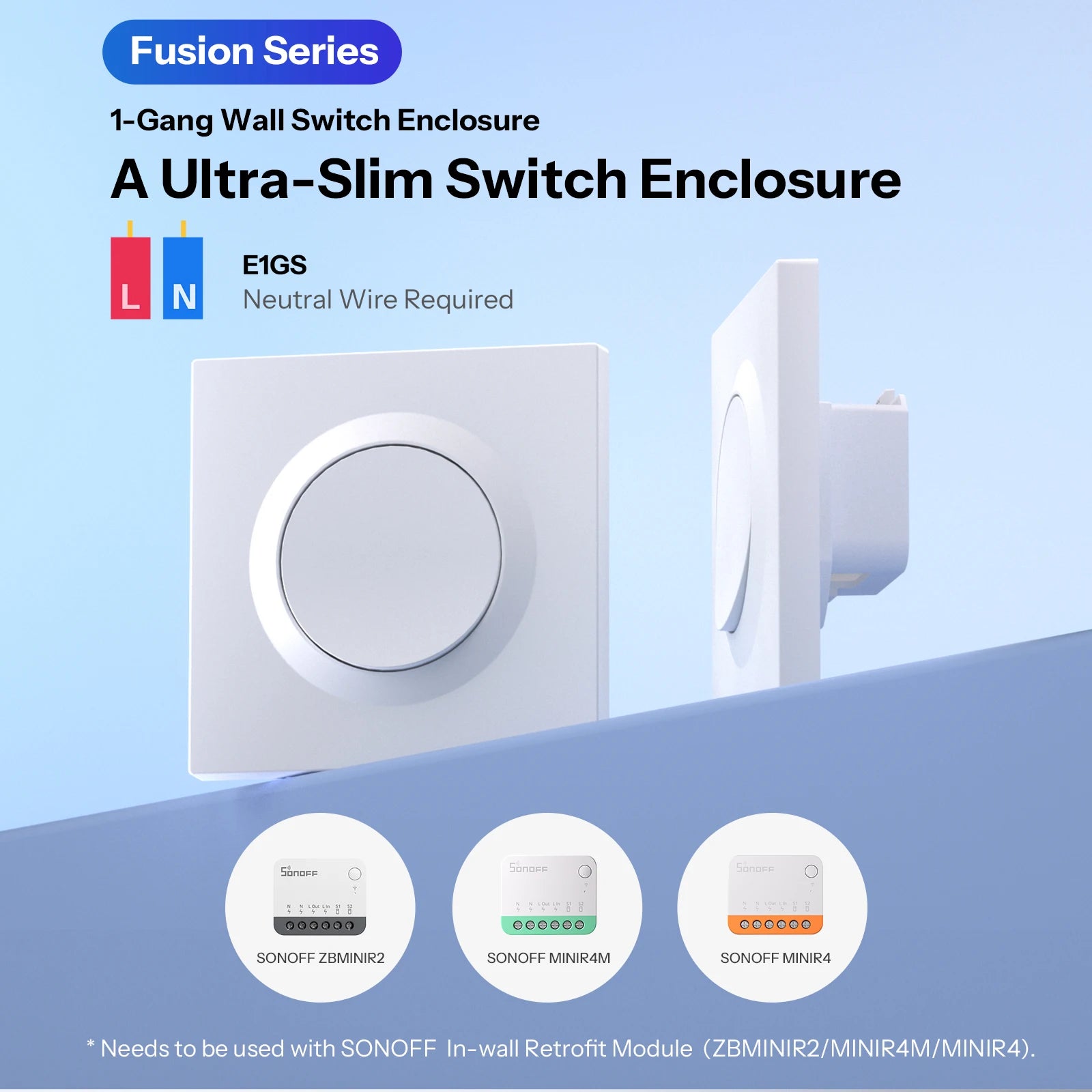 Vue en angle du boîtier d’interrupteur ultra-slim NéoCase E1GS Pro.