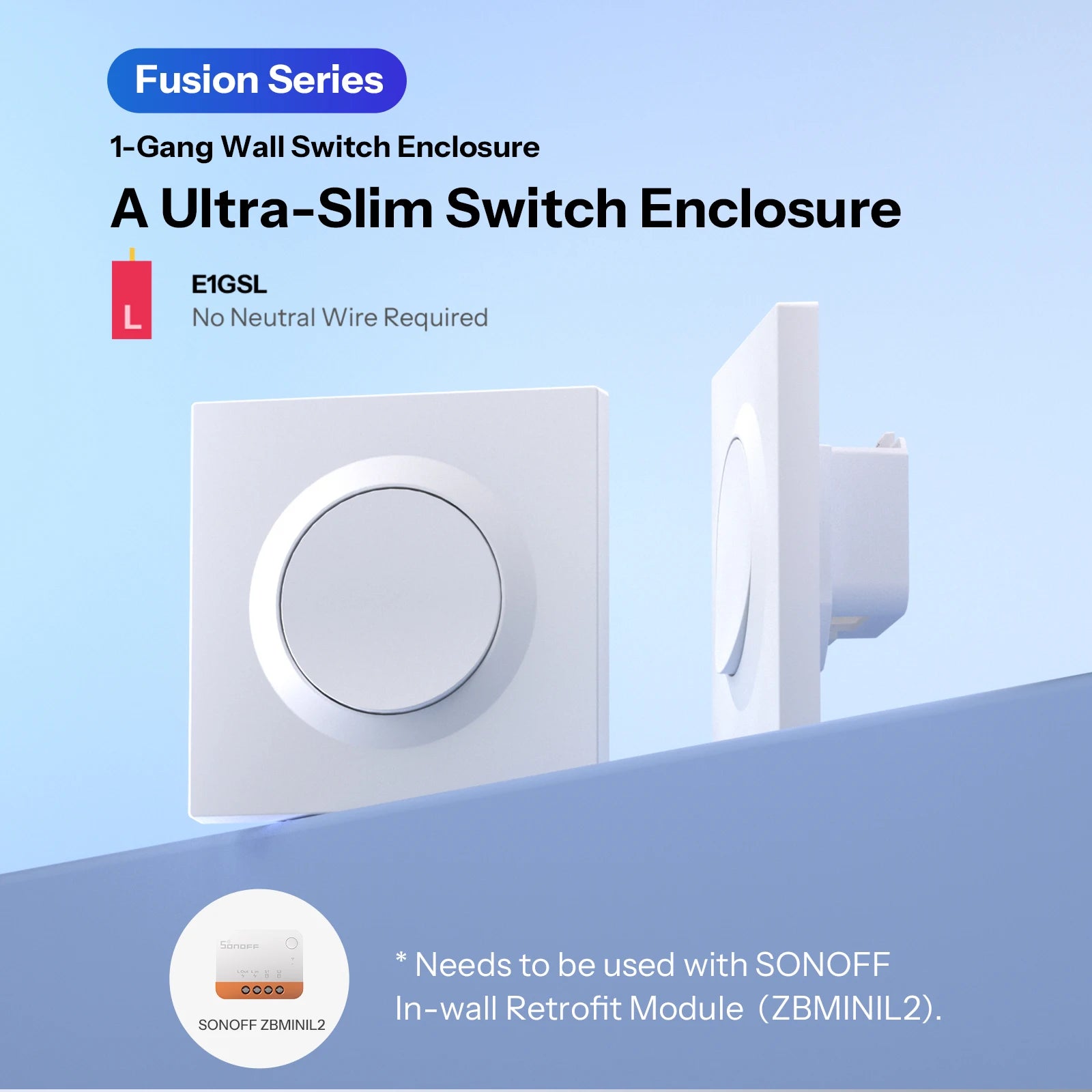 Vue en angle du boîtier d’interrupteur ultra-slim NéoCase E1GSL Pro.