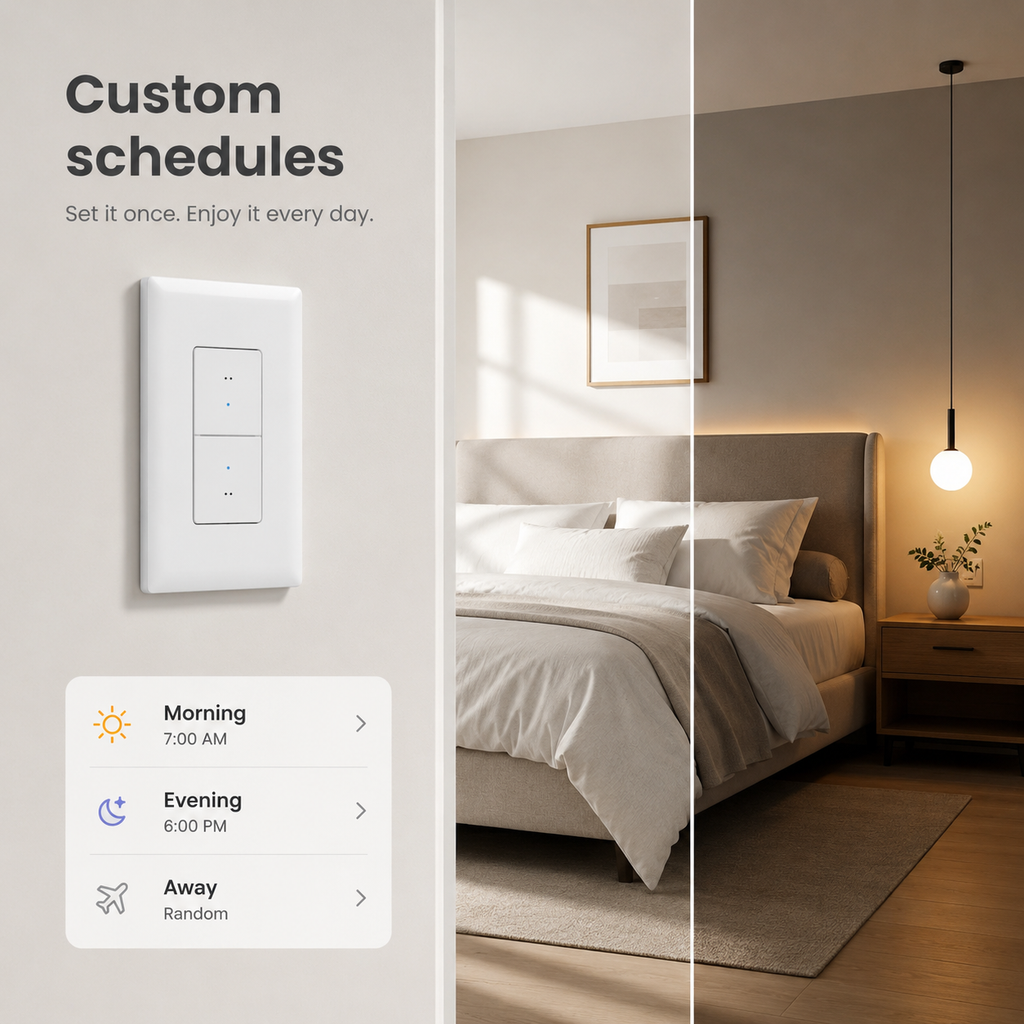 Custom schedules screen for smart wall light switch