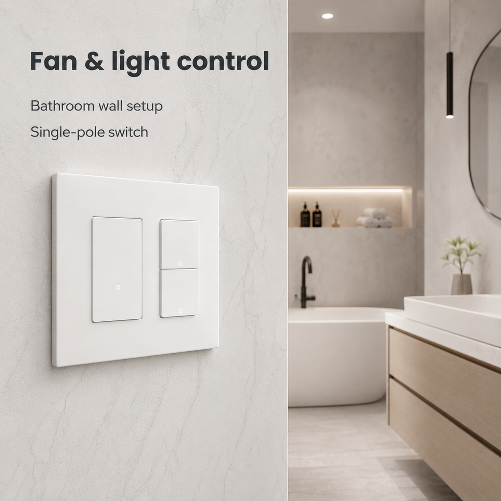 Fan and light control setup with white smart wall switch