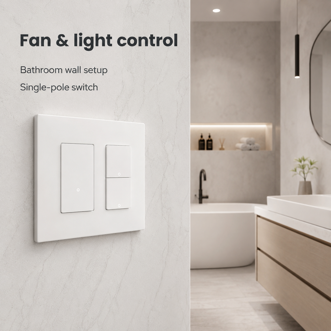 Fan and light control setup with white smart wall switch