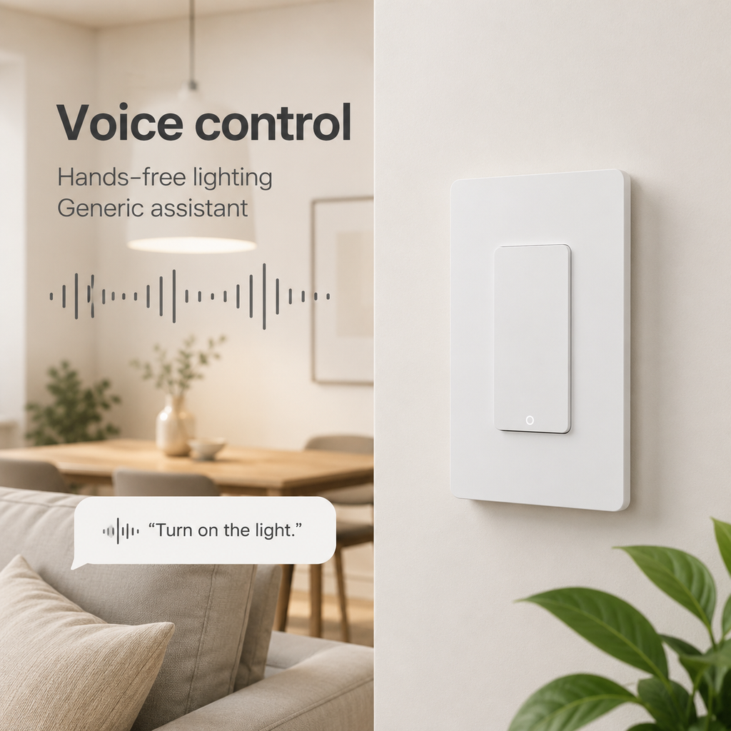 Generic voice assistant control for white smart wall switch