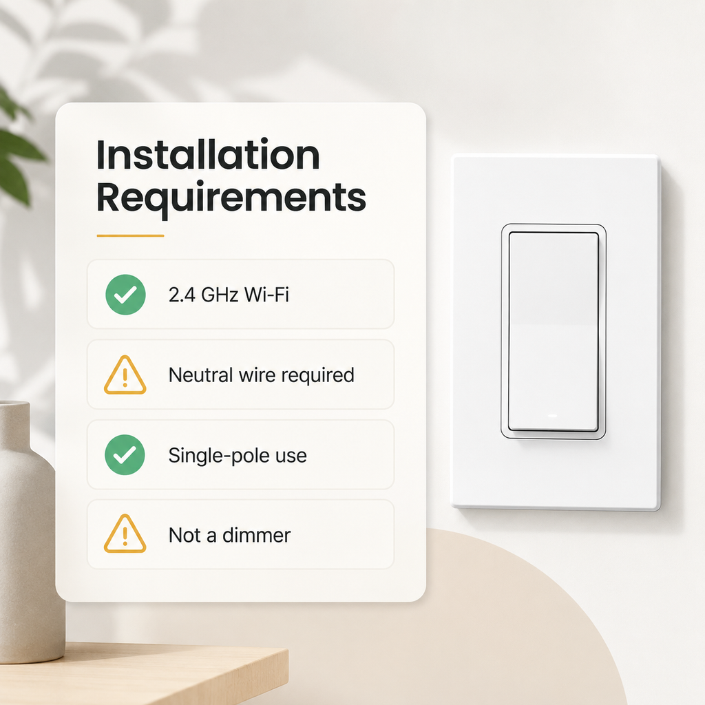 Installation requirements checklist for WiFi smart wall switch