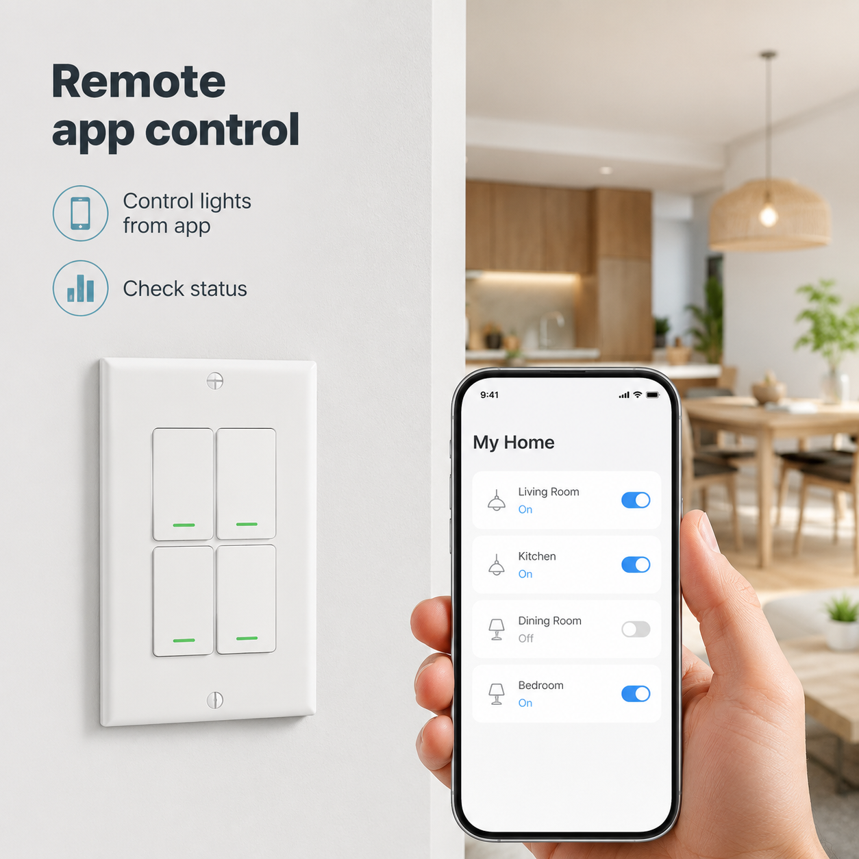 Remote app control for white WiFi wall switch