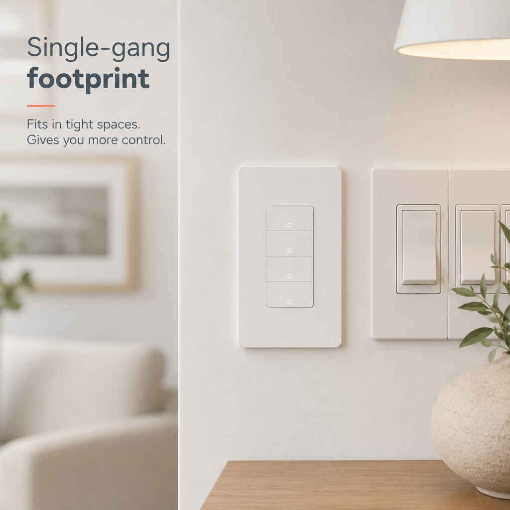 Single-gang footprint wall switch in compact installation