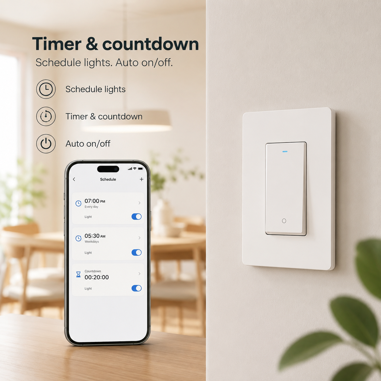 Timer and countdown control image for smart wall switch
